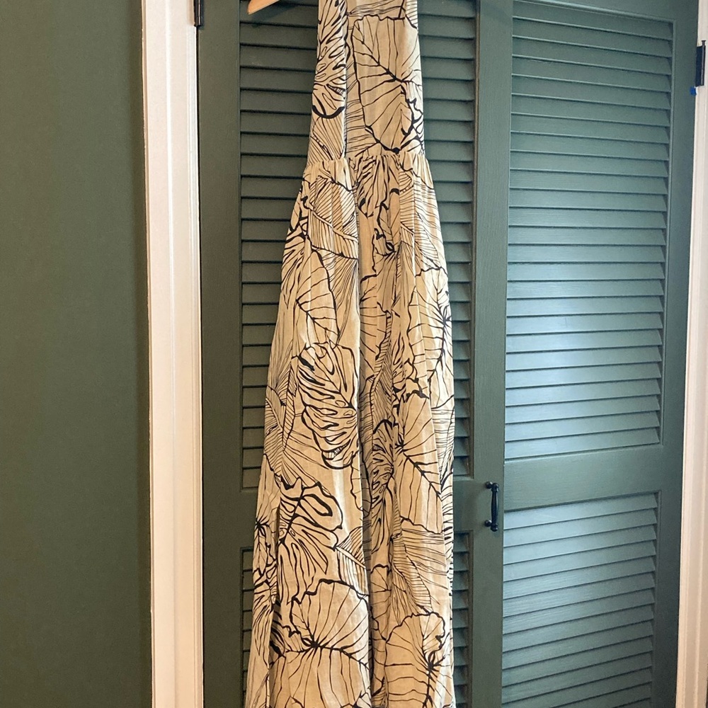 DISSH Botanical Palm Print Dress in Cream and Black US 4